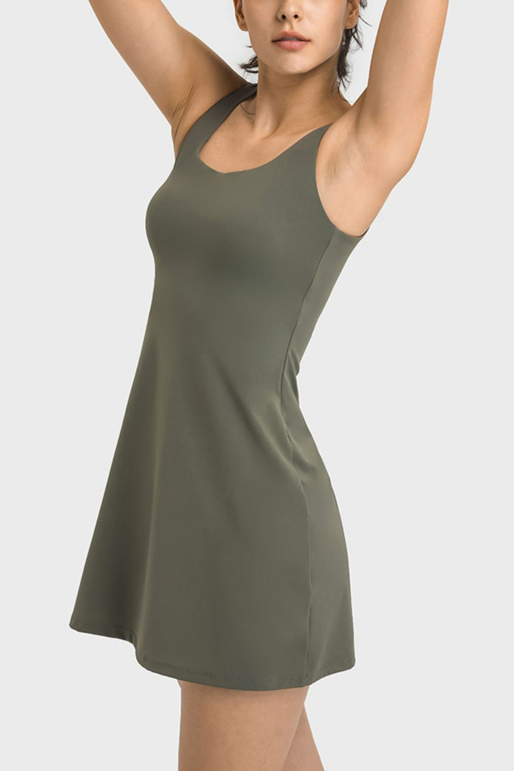 Square Neck Sports Tank Dress with Full Coverage Bottoms - Dress - Sage - Bella Bourget