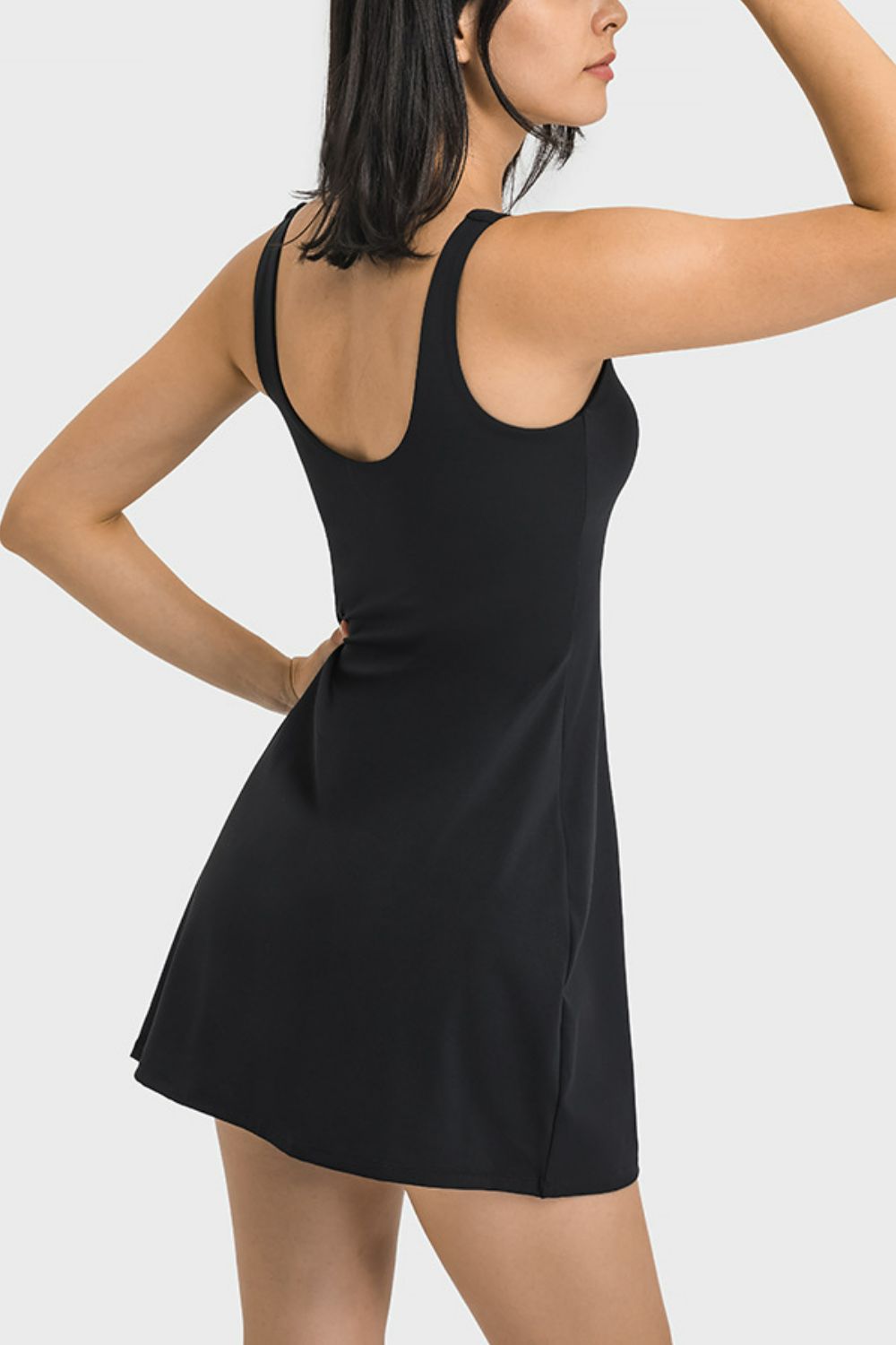 Square Neck Sports Tank Dress with Full Coverage Bottoms - Dress - Black - Bella Bourget