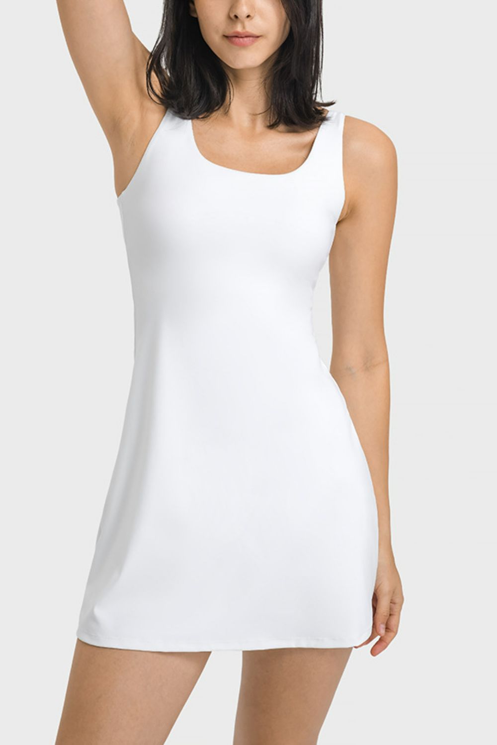 Square Neck Sports Tank Dress with Full Coverage Bottoms - Dress - White - Bella Bourget