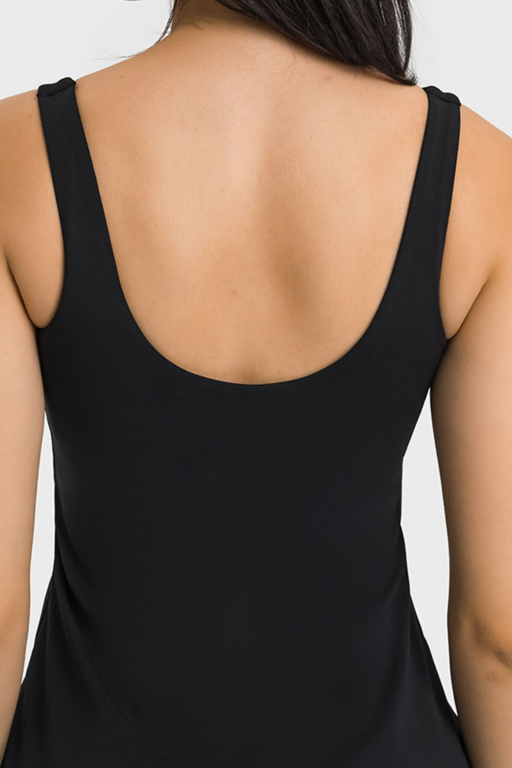 Square Neck Sports Tank Dress with Full Coverage Bottoms - Dress - Black - Bella Bourget