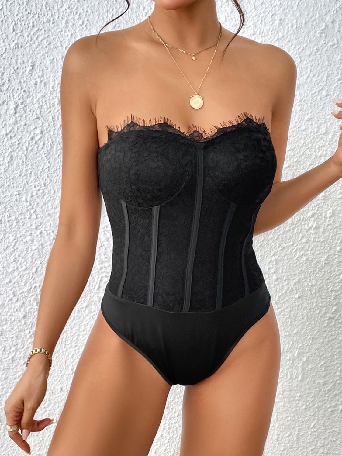 Strapless Sweetheart Neck Bodysuit - Bodysuit - Black - Bella Bourget