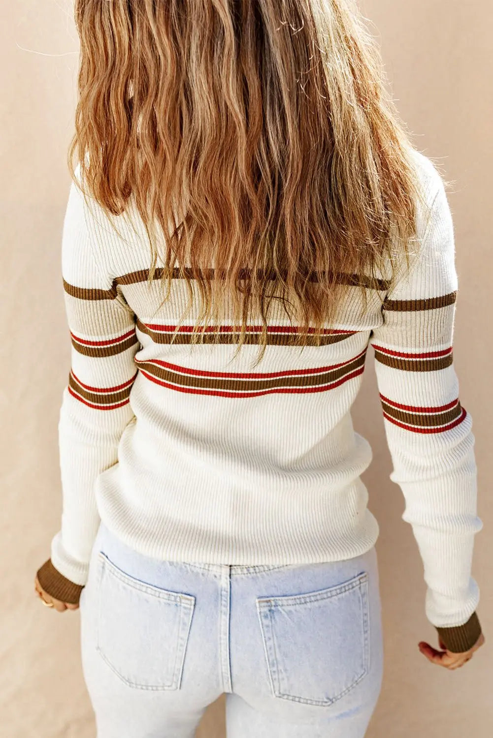 Striped Collared Neck Rib - Knit Top - Knit Top - White - Bella Bourget