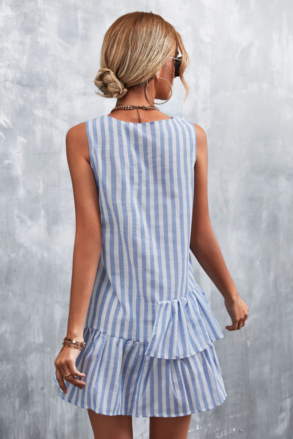 Striped Layered Sleeveless Dress - Dress - Pastel Blue - Bella Bourget