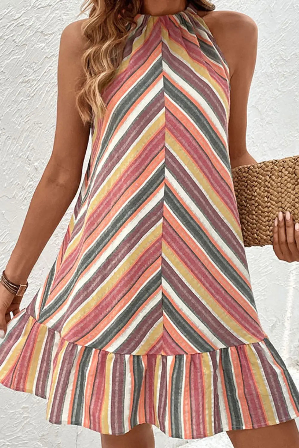 Striped Round Neck Sleeveless Mini Dress - Dress - Multicolor - Bella Bourget