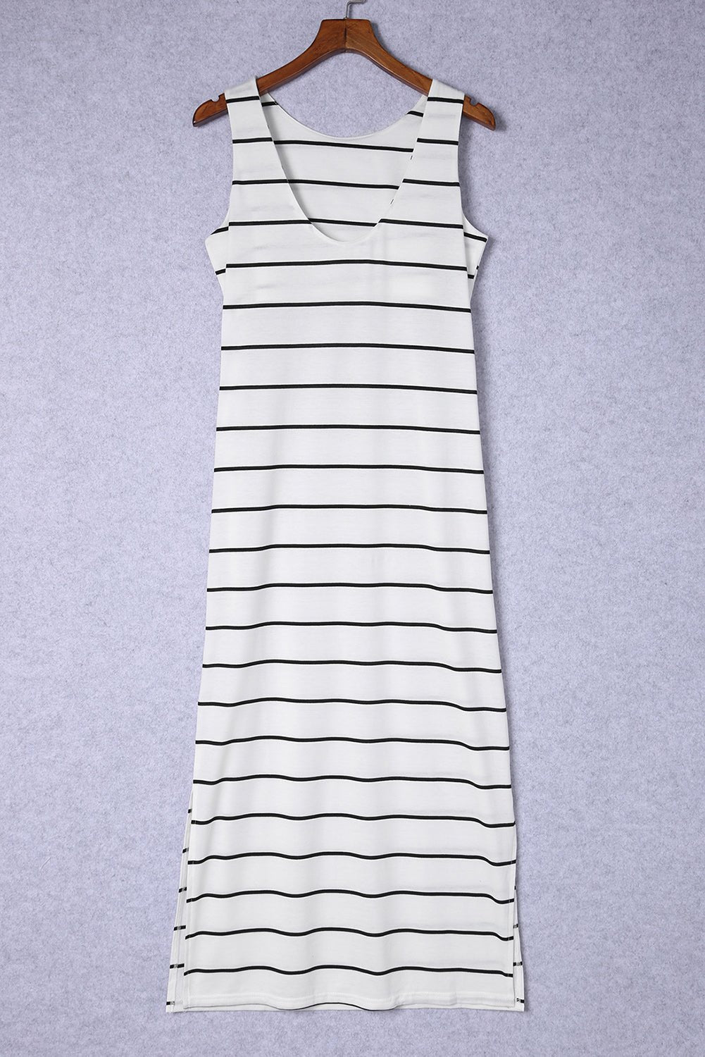 Striped Slit Sleeveless Maxi Dress - Dress - White - Bella Bourget