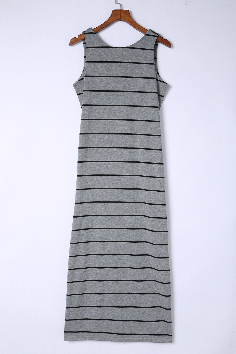 Striped Slit Sleeveless Maxi Dress - Dress - Charcoal - Bella Bourget