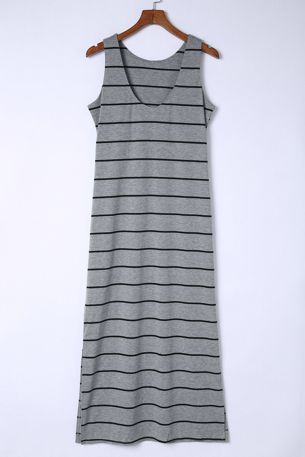 Striped Slit Sleeveless Maxi Dress - Dress - Charcoal - Bella Bourget