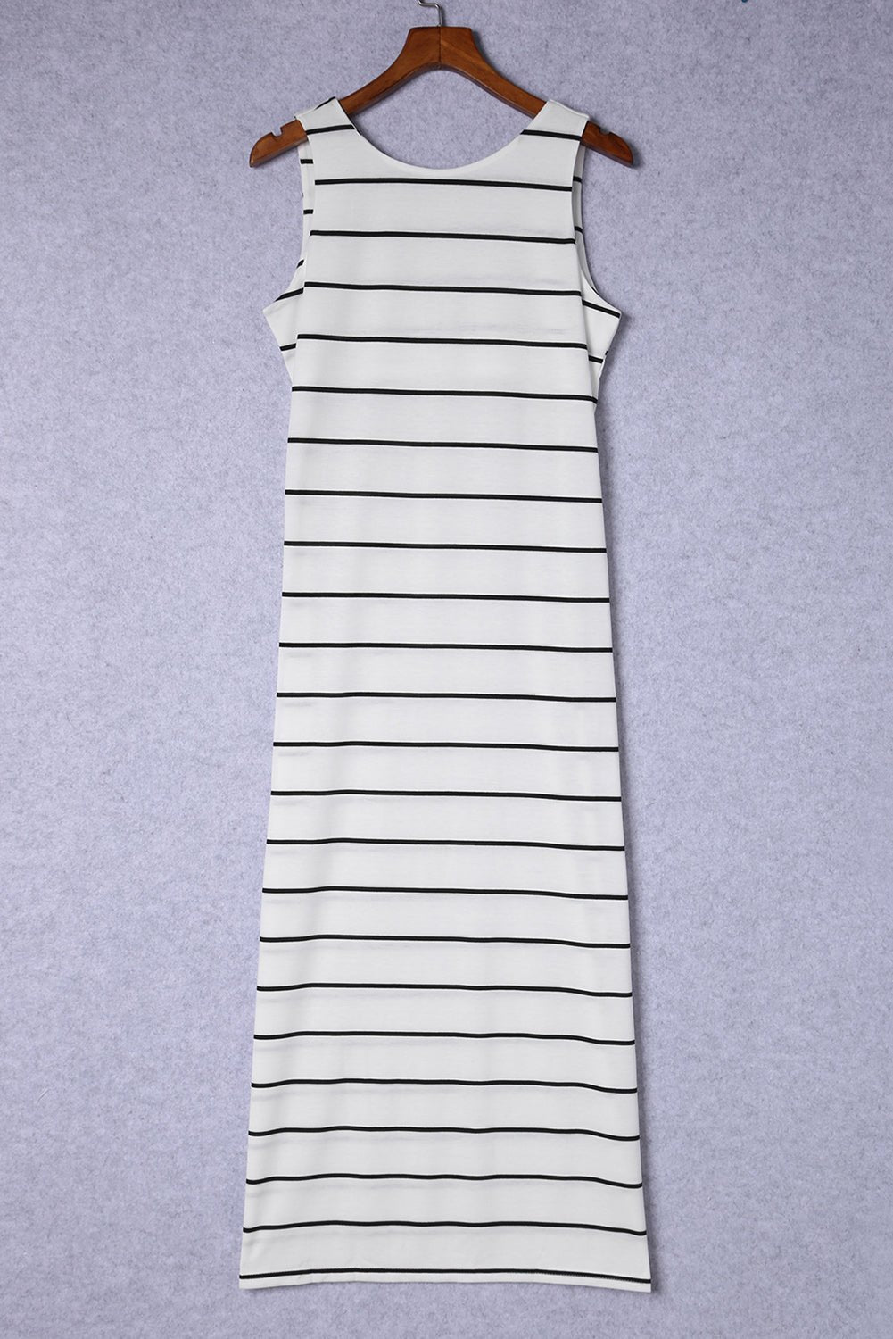 Striped Slit Sleeveless Maxi Dress - Dress - White - Bella Bourget