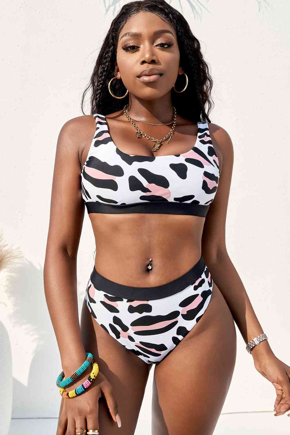 Striped Tank High Waist Bikini - Two - Piece Swimsuit - Leopard - Bella Bourget