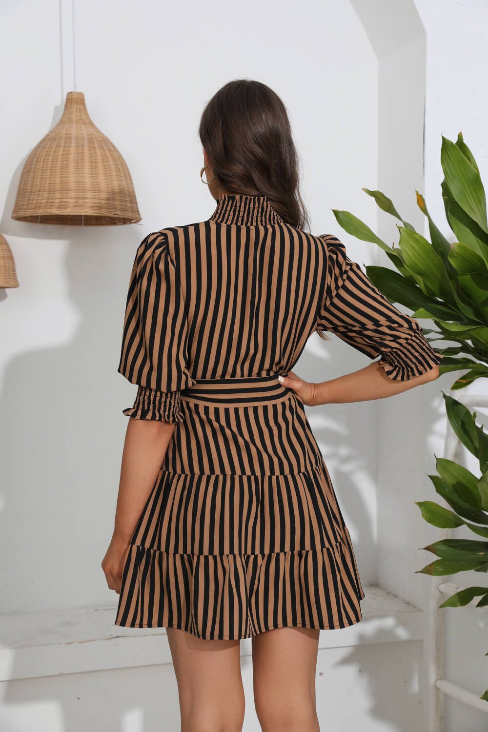 Striped Tie Belt Tiered Dress - Dress - Stripe - Bella Bourget