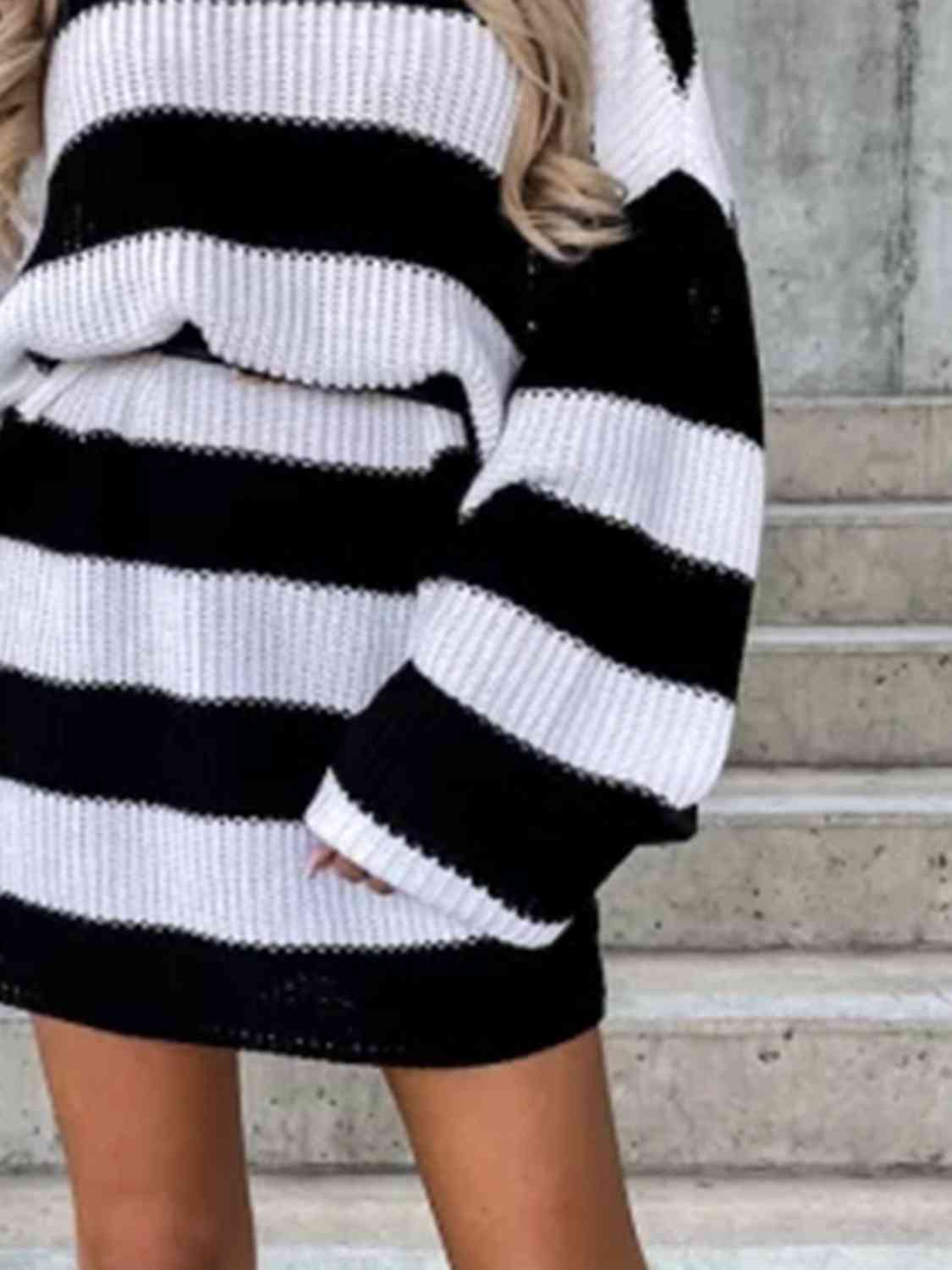 Striped Turtleneck Sweater Dress - Sweater Dress - Black - Bella Bourget