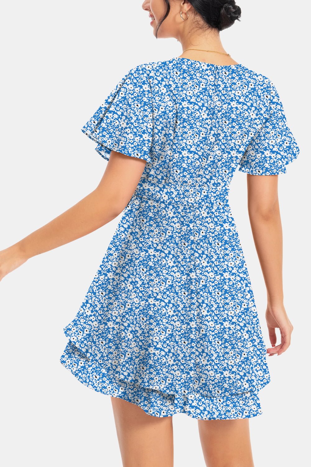 Surplice Neck Flutter Sleeve Dress - Dress - Sky Blue - Bella Bourget