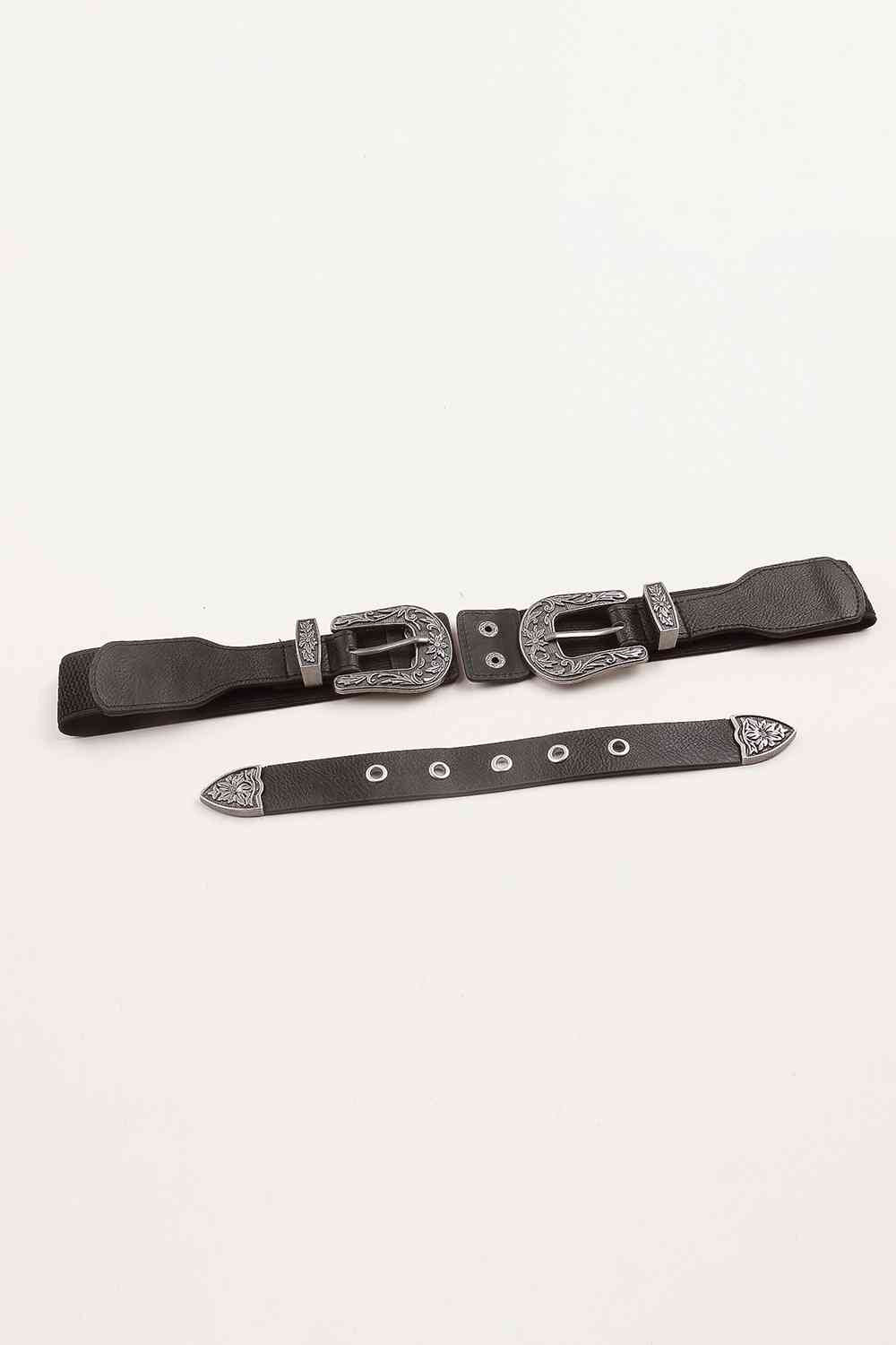 Symmetrical Buckle Faux Leather Belt - belt - Black - Bella Bourget