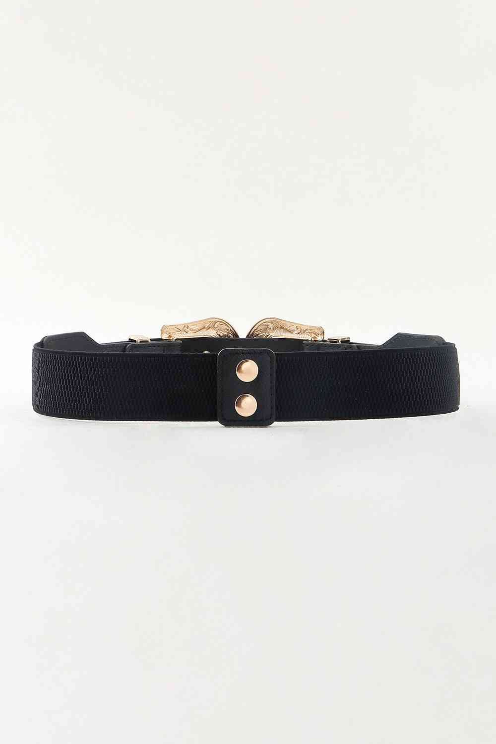 Symmetrical Buckle Faux Leather Belt - belt - Black - Bella Bourget