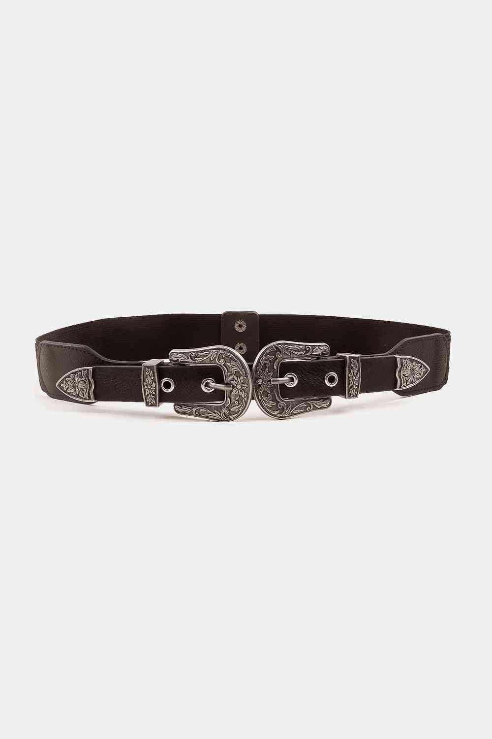 Symmetrical Buckle Faux Leather Belt - belt - Black - Bella Bourget