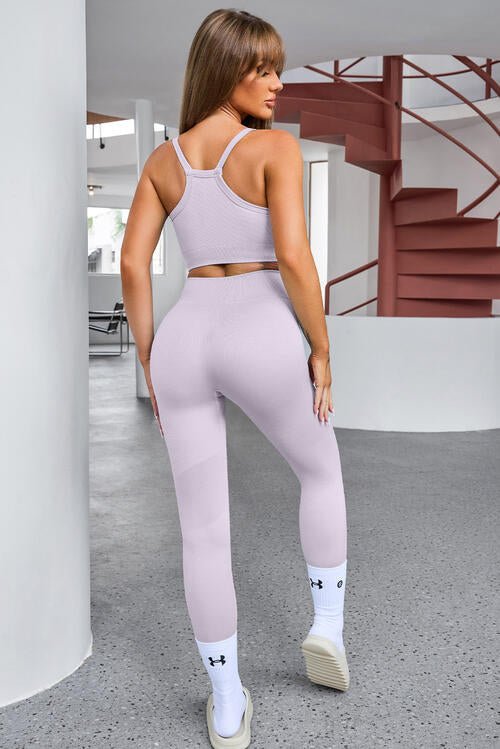 Tank Cropped Active Top and Pants Set - Active Set - Lilac - Bella Bourget