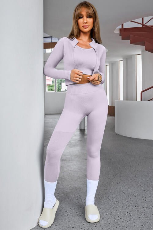 Tank Cropped Active Top and Pants Set - Active Set - Lilac - Bella Bourget