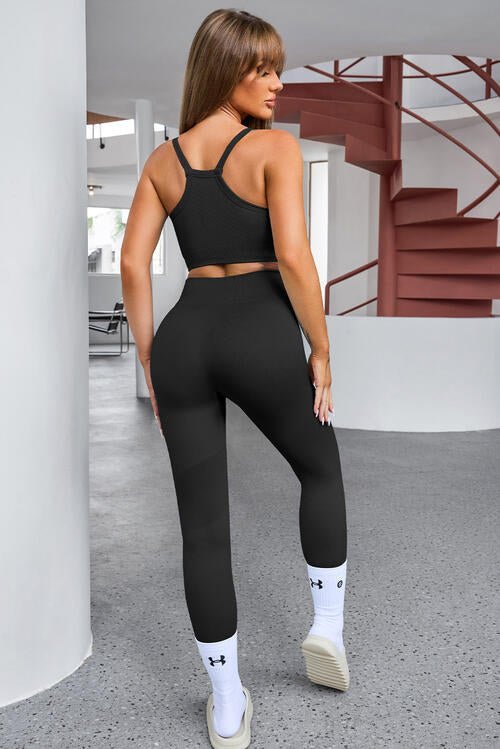 Tank Cropped Active Top and Pants Set - Active Set - Black - Bella Bourget