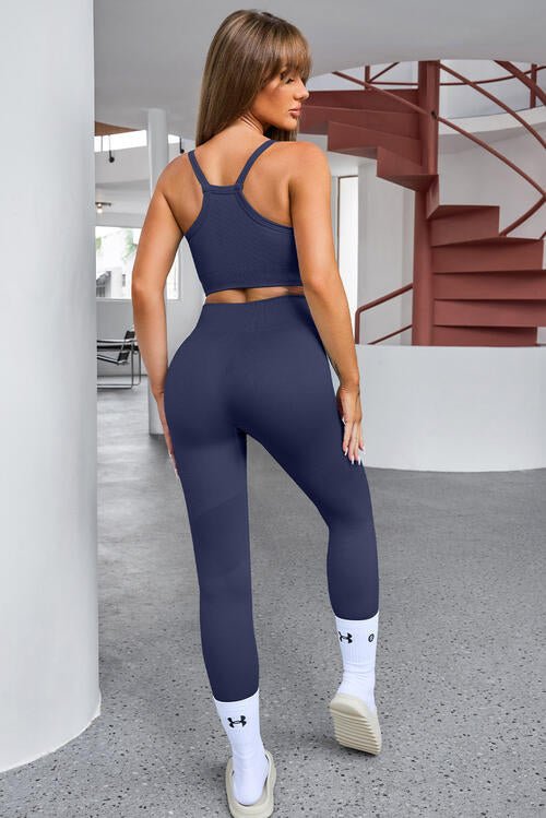 Tank Cropped Active Top and Pants Set - Active Set - Navy - Bella Bourget