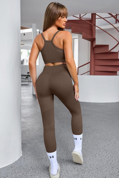 Tank Cropped Active Top and Pants Set - Active Set - Taupe - Bella Bourget