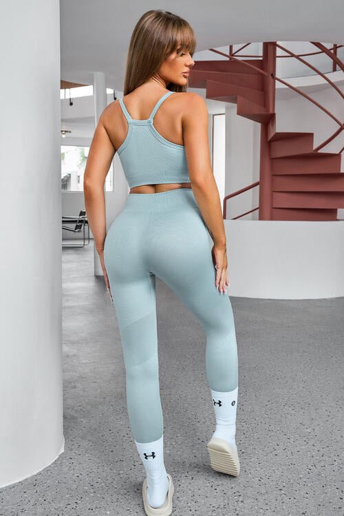 Tank Cropped Active Top and Pants Set - Active Set - Pastel Blue - Bella Bourget