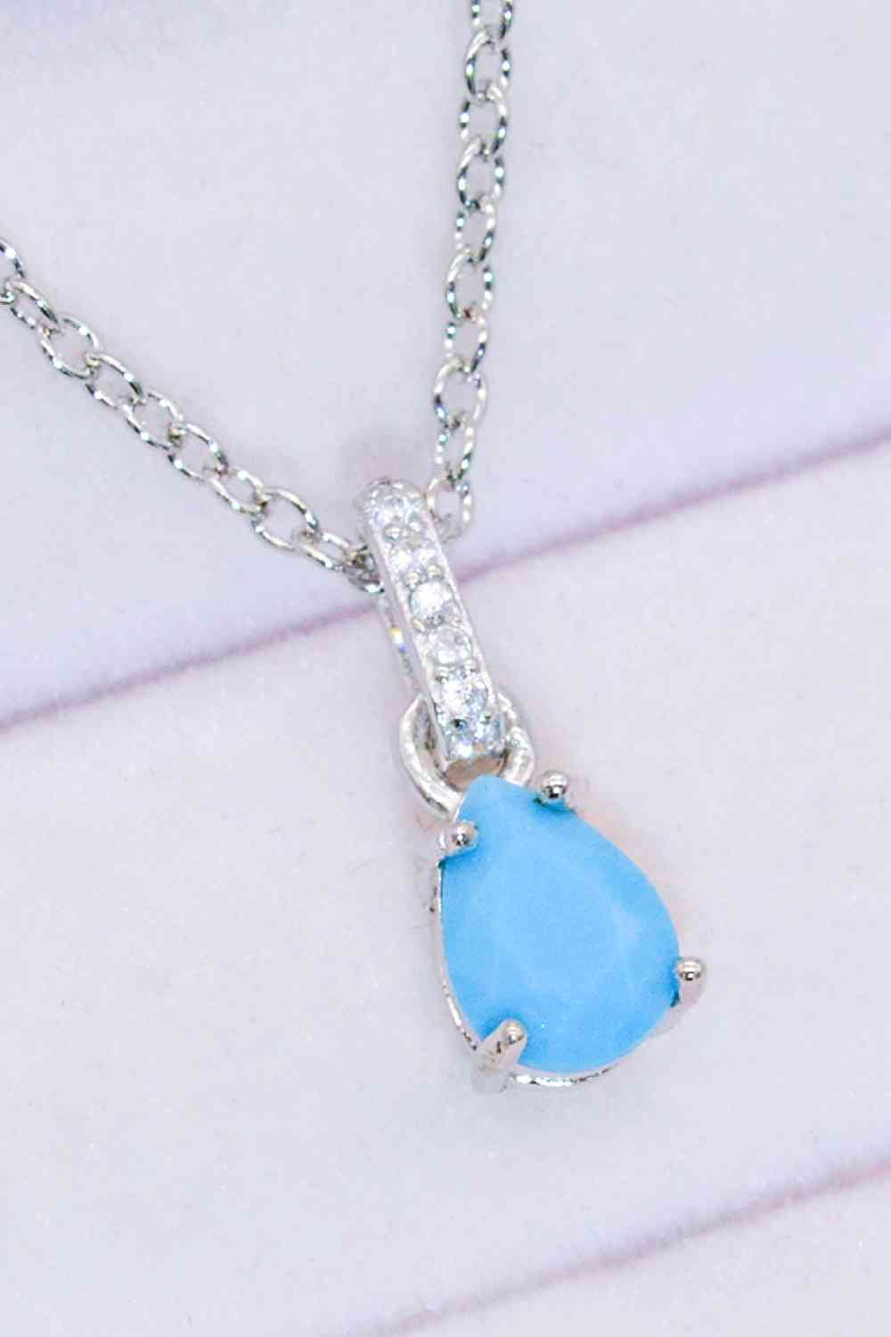 Teardrop Turquoise 4 - Prong Pendant Necklace - necklace - Silver - Bella Bourget