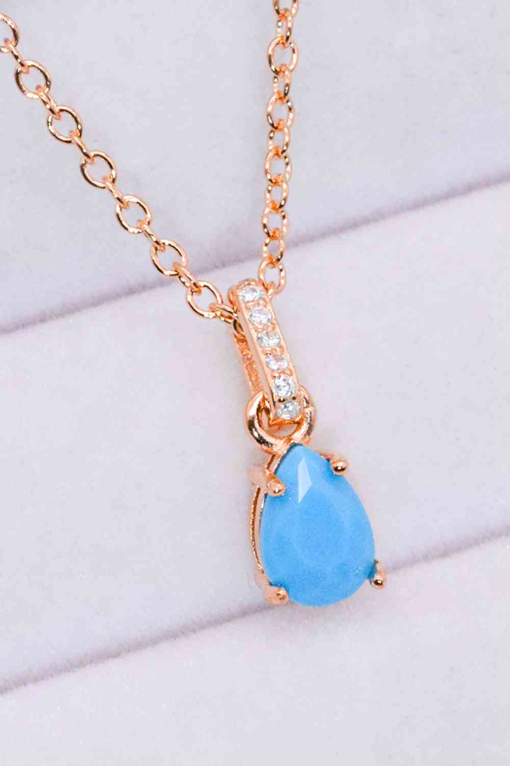 Teardrop Turquoise 4 - Prong Pendant Necklace - necklace - Rose Gold - Bella Bourget