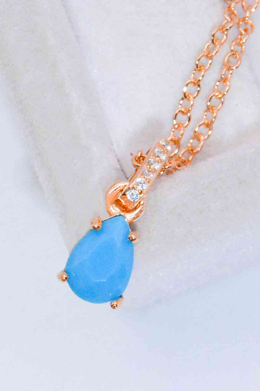 Teardrop Turquoise 4 - Prong Pendant Necklace - necklace - Rose Gold - Bella Bourget