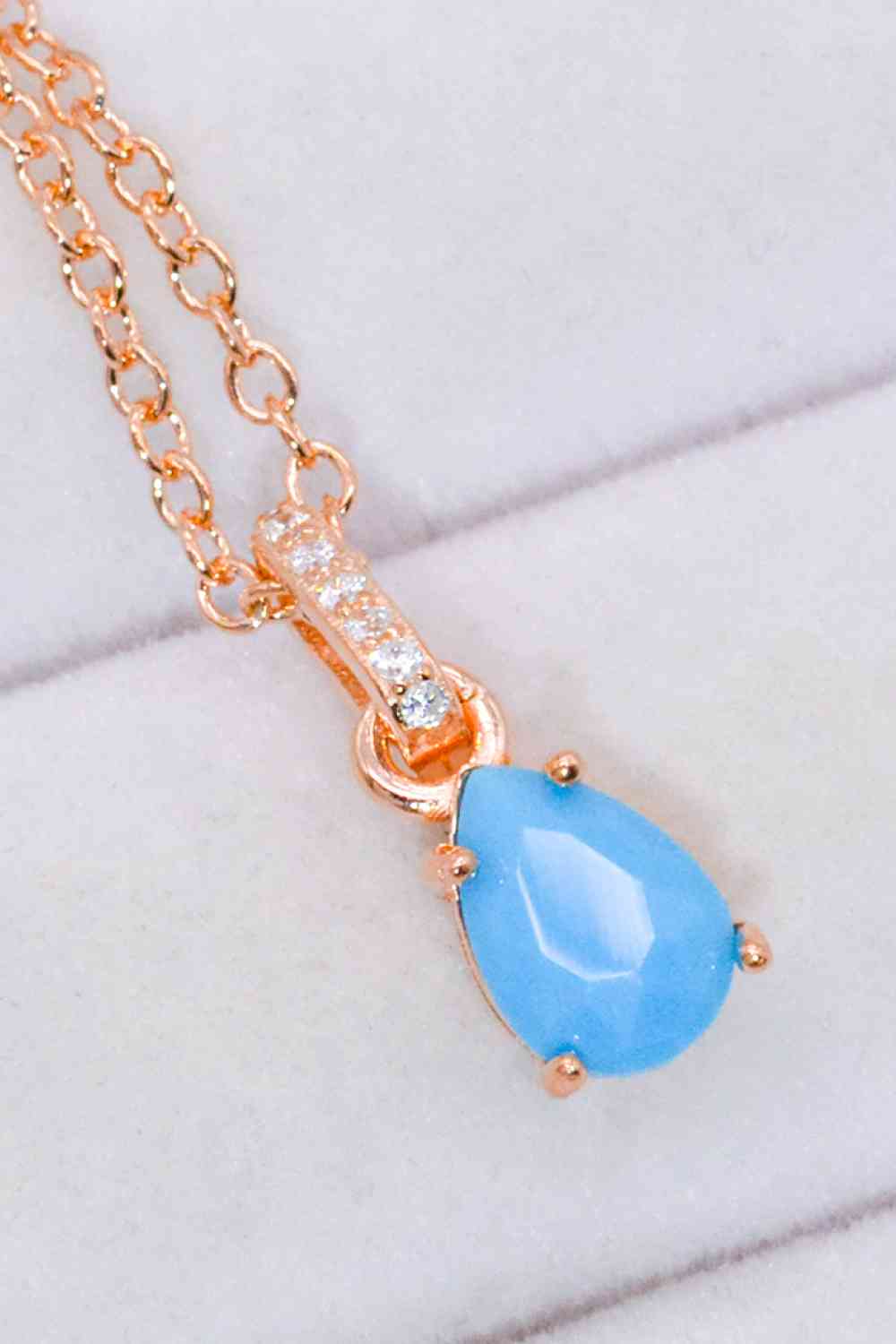 Teardrop Turquoise 4 - Prong Pendant Necklace - necklace - Rose Gold - Bella Bourget