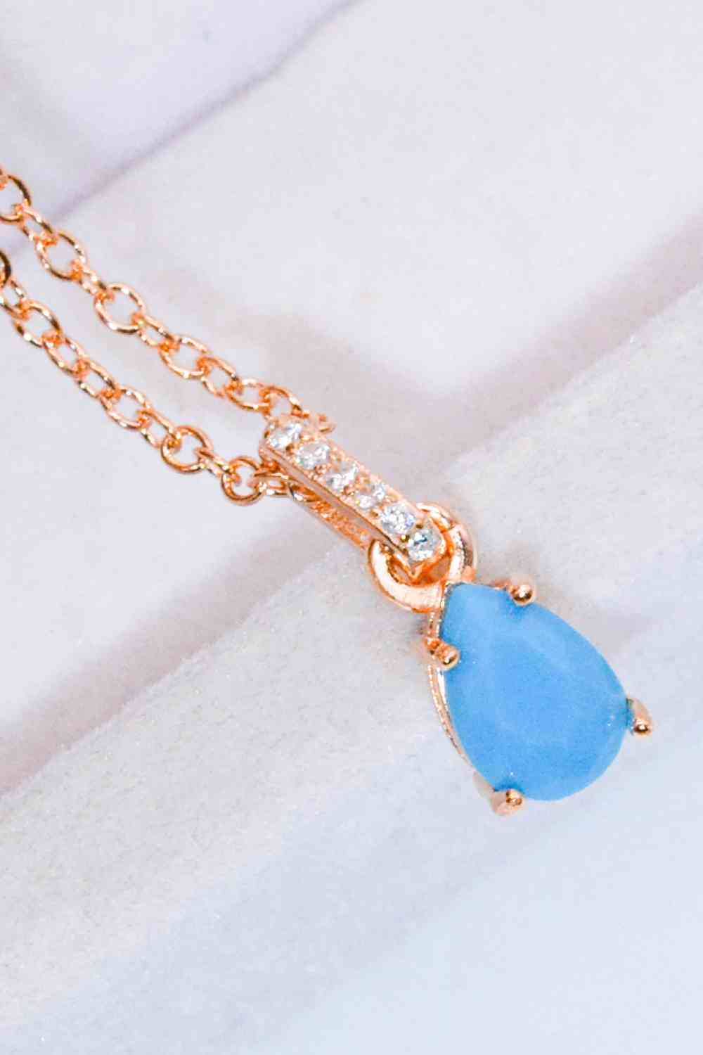 Teardrop Turquoise 4 - Prong Pendant Necklace - necklace - Rose Gold - Bella Bourget