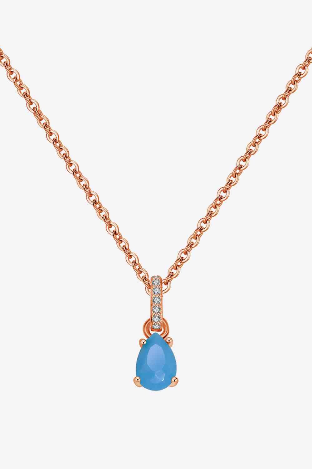 Teardrop Turquoise 4 - Prong Pendant Necklace - necklace - Rose Gold - Bella Bourget