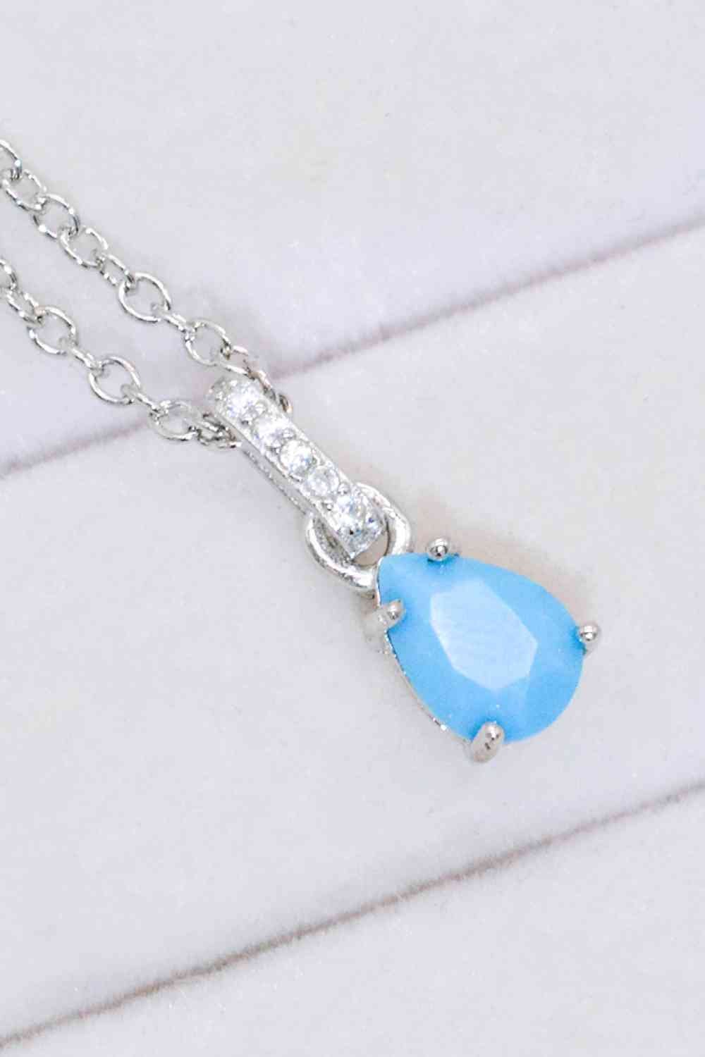 Teardrop Turquoise 4 - Prong Pendant Necklace - necklace - Rose Gold - Bella Bourget