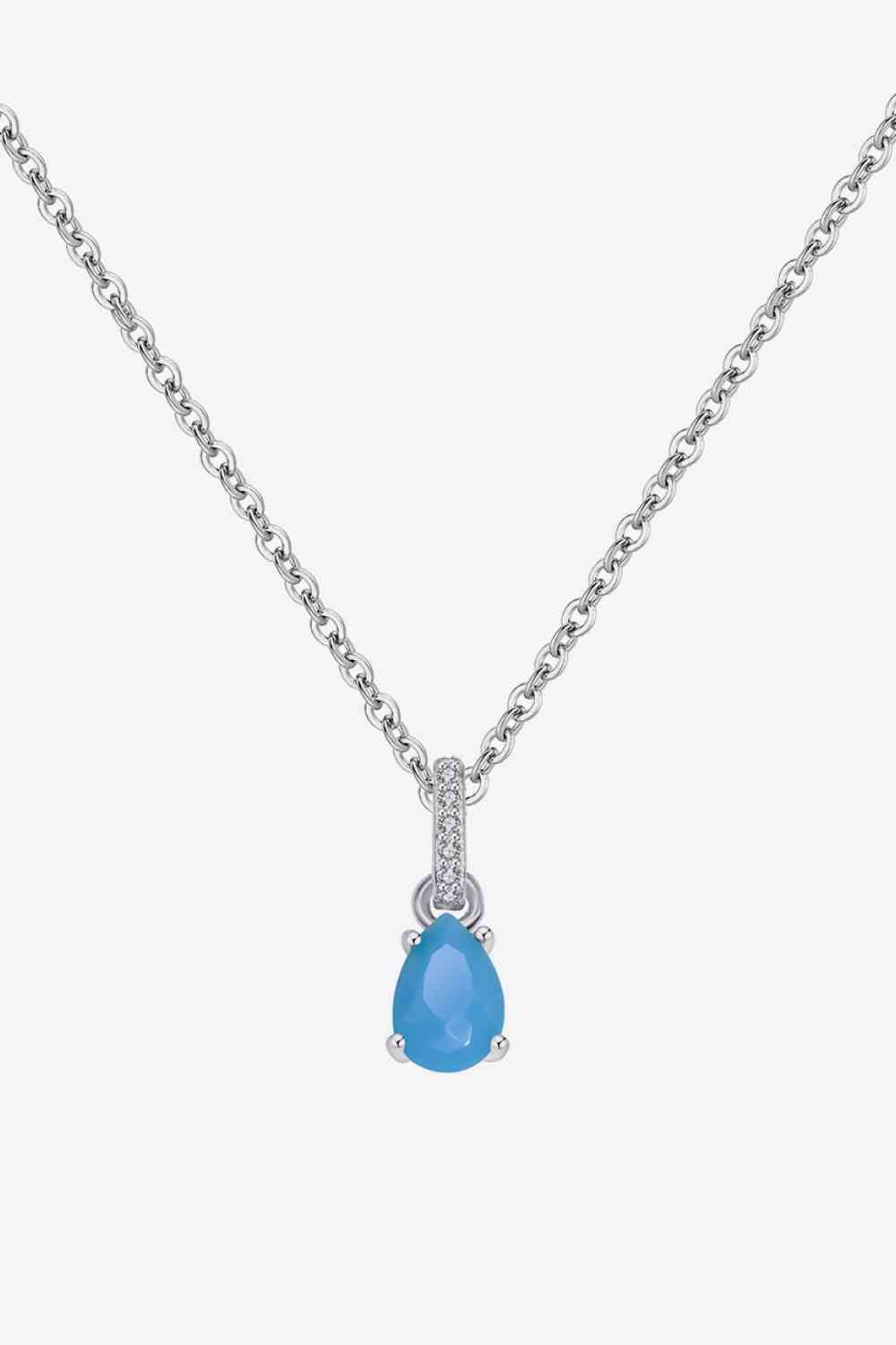 Teardrop Turquoise 4 - Prong Pendant Necklace - necklace - Rose Gold - Bella Bourget