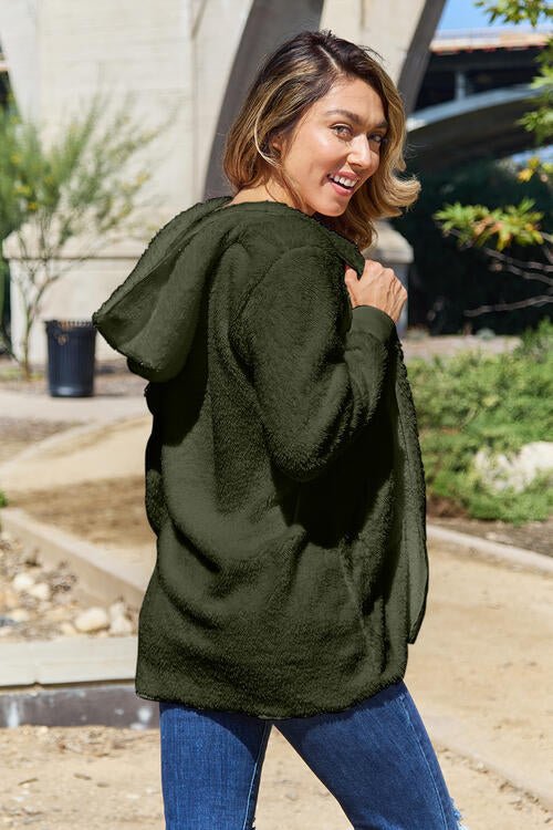 Teddy Hooded Jacket with Pockets - Hoodie - Army Green - Bella Bourget