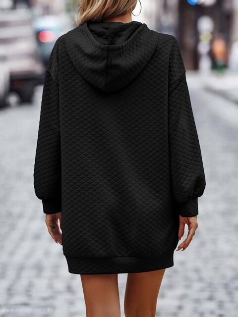 Textured Drawstring Tunic Hoodie - Hoodie - Black - Bella Bourget