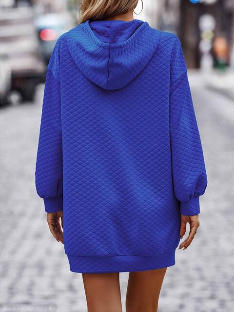 Textured Drawstring Tunic Hoodie - Hoodie - Royal Blue - Bella Bourget