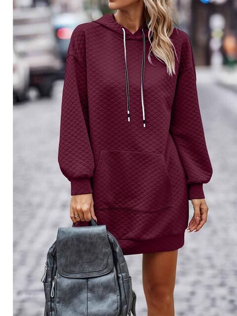 Textured Drawstring Tunic Hoodie - Hoodie - Wine - Bella Bourget