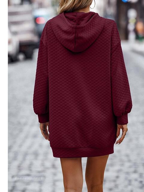 Textured Drawstring Tunic Hoodie - Hoodie - Wine - Bella Bourget