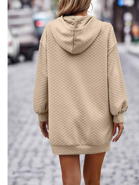 Textured Drawstring Tunic Hoodie - Hoodie - Tan - Bella Bourget