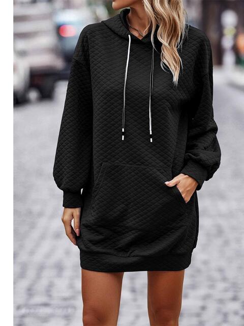 Textured Drawstring Tunic Hoodie - Hoodie - Black - Bella Bourget