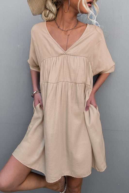 Tie Back Pocket Mini Dress - Dress - Light Apricot - Bella Bourget