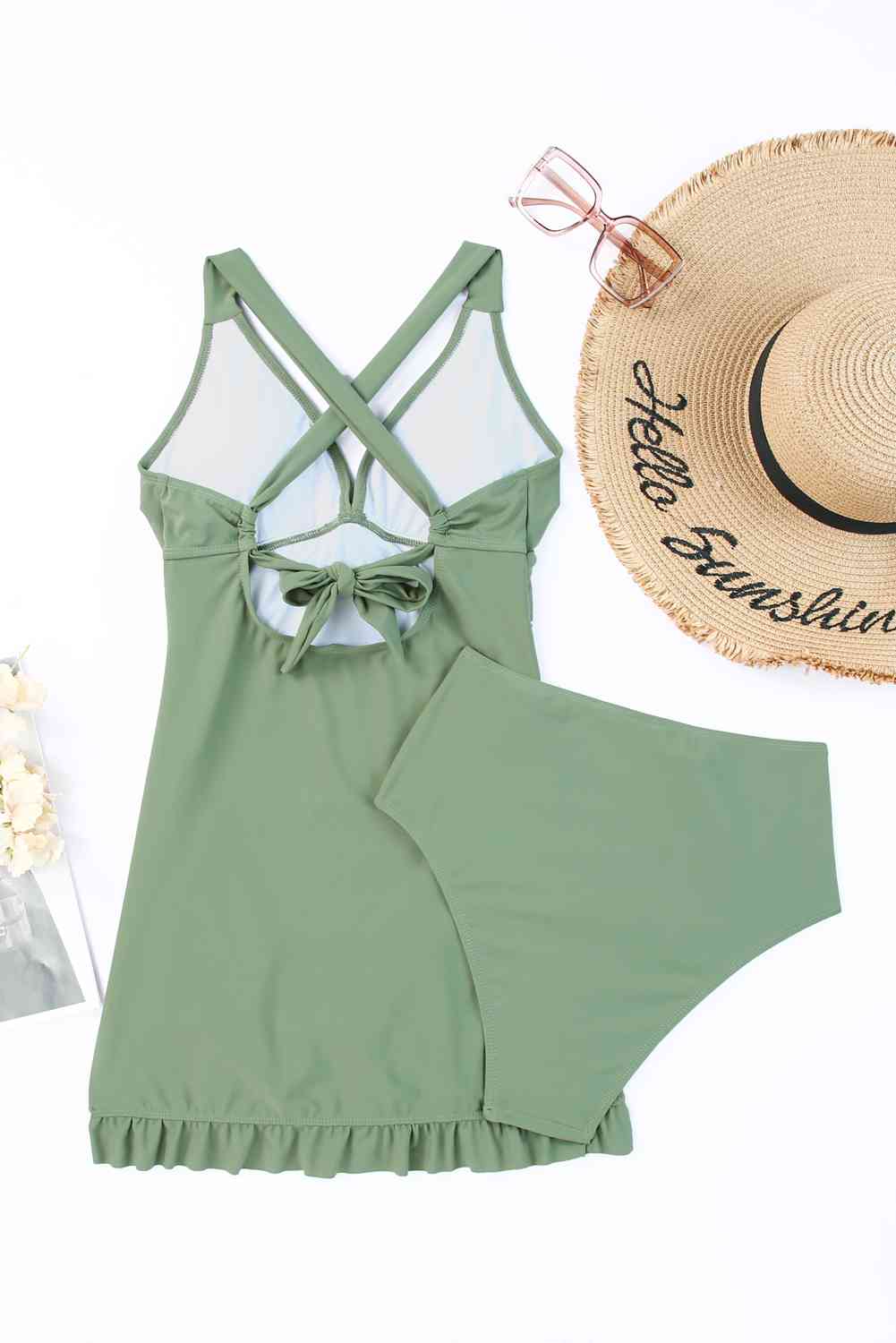 Tie Back Sleeveless Swim Dress and Bottoms Set - Two - Piece Set - Sage - Bella Bourget