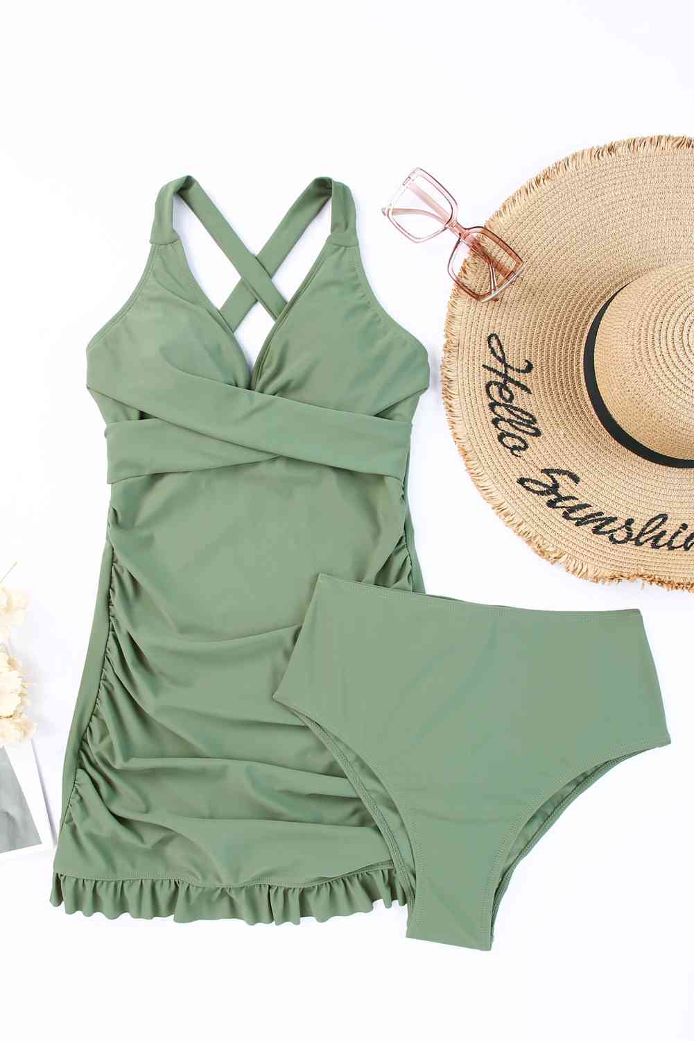 Tie Back Sleeveless Swim Dress and Bottoms Set - Two - Piece Set - Sage - Bella Bourget