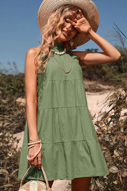 Tie Back Sleeveless Tiered Dress - Dress - Green - Bella Bourget