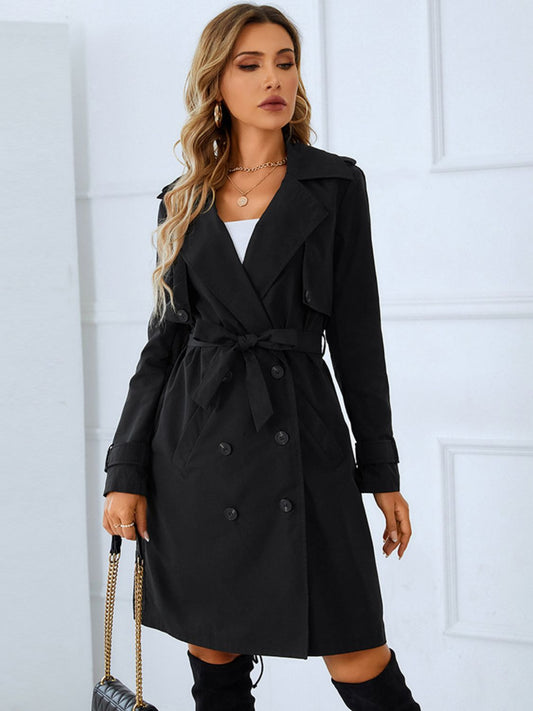 Tie Belt Double - Breasted Trench Coat - Trench Coat - Black - Bella Bourget