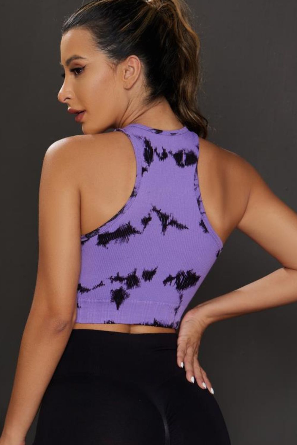 Tie - dye Cropped Round Neck Tank Top - Active Top - Lavender - Bella Bourget