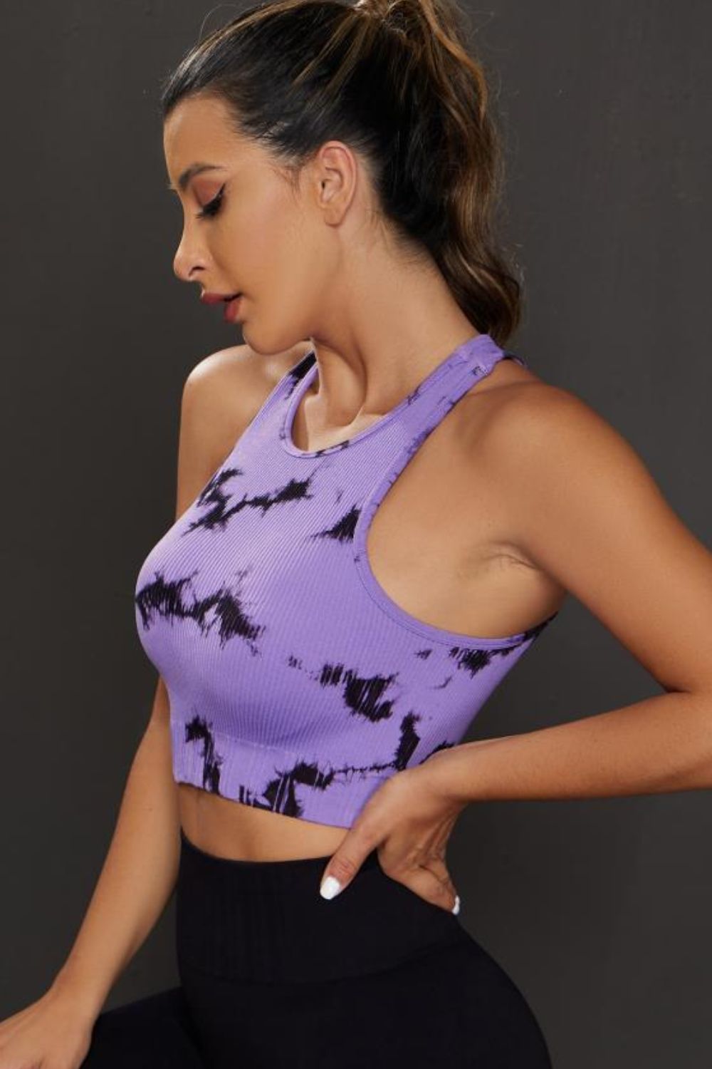 Tie - dye Cropped Round Neck Tank Top - Active Top - Lavender - Bella Bourget