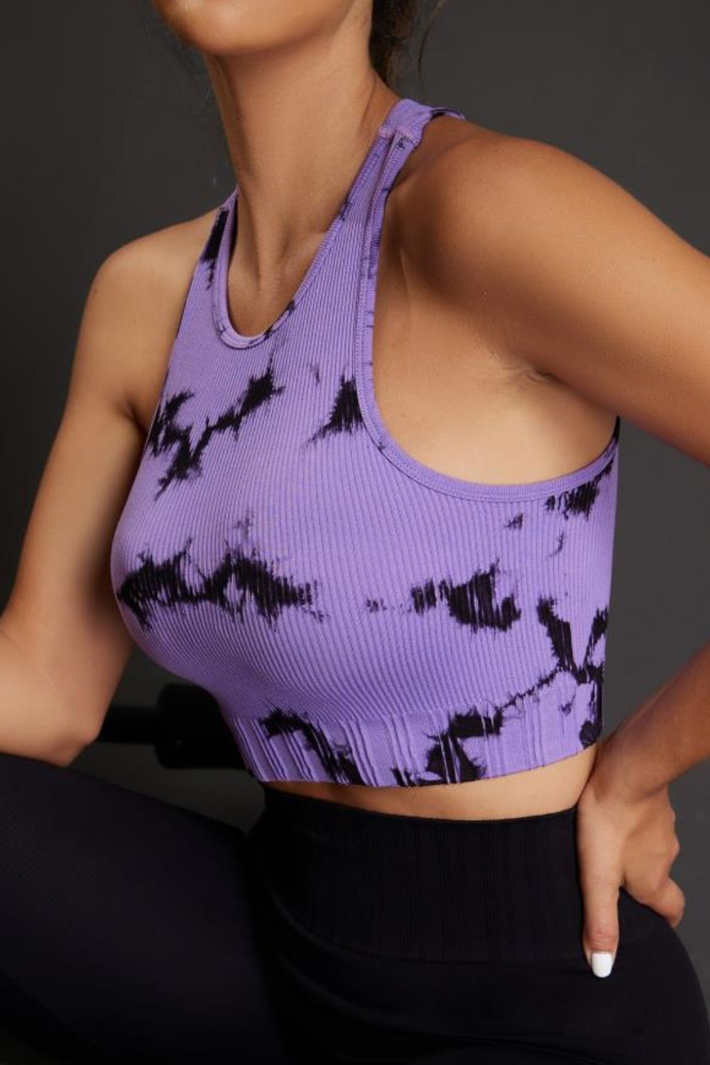 Tie - dye Cropped Round Neck Tank Top - Active Top - Lavender - Bella Bourget