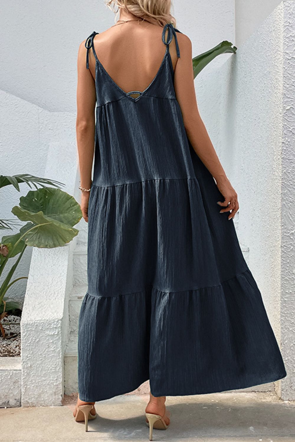 Tie - Shoulder Tiered Maxi Dress - Dress - Dark Navy - Bella Bourget