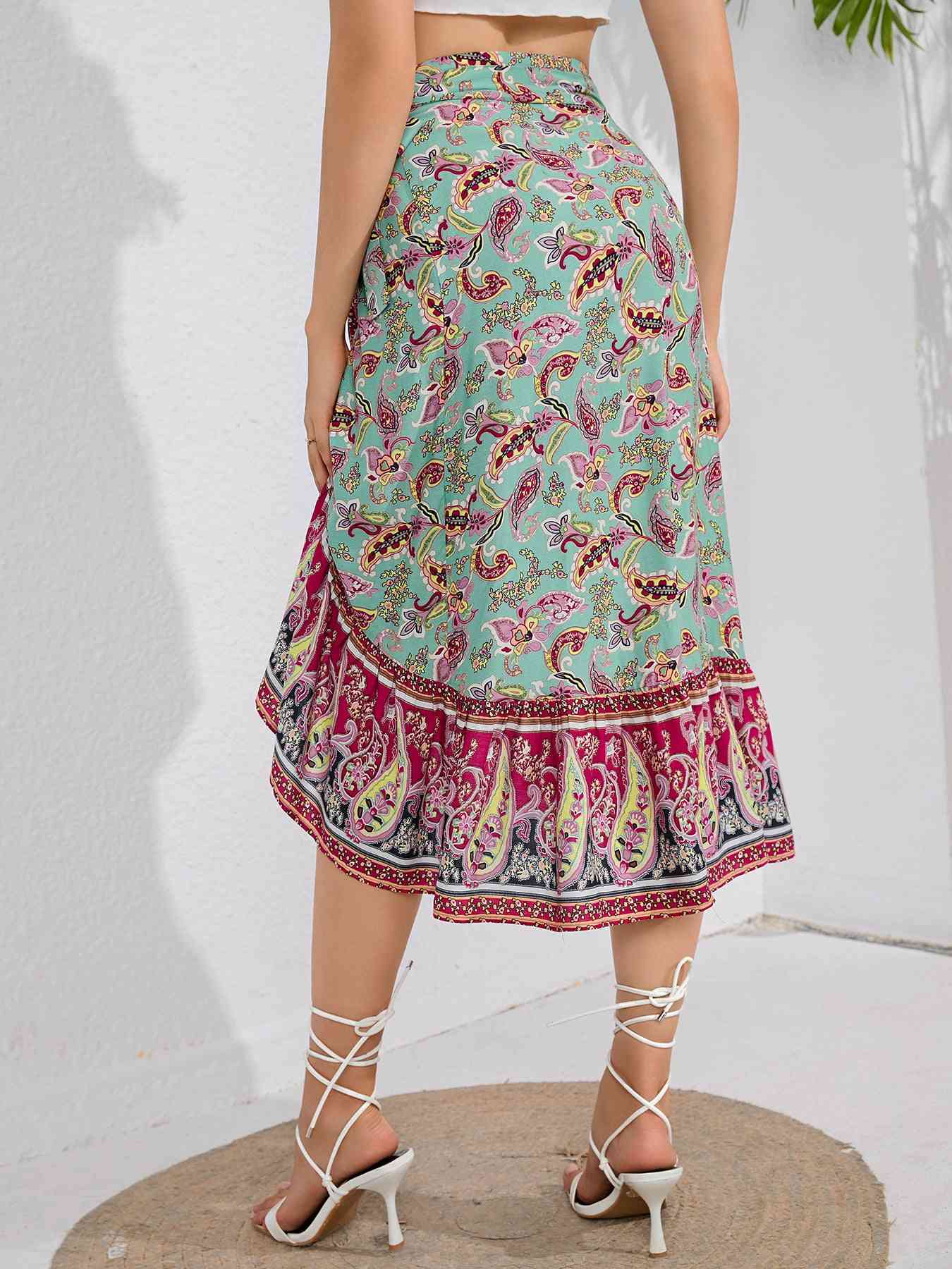 Tie Waistband Flounce Hem Midi Skirt - Skirt - Multicolor - Bella Bourget